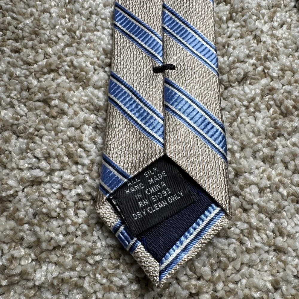 Jos. A. Bank Mens Executive Collection Silk Cream Blue White Stipe Necktie